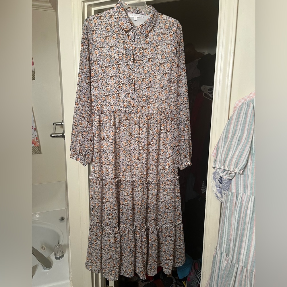 Karlie floral tiered long sleeve midi dress